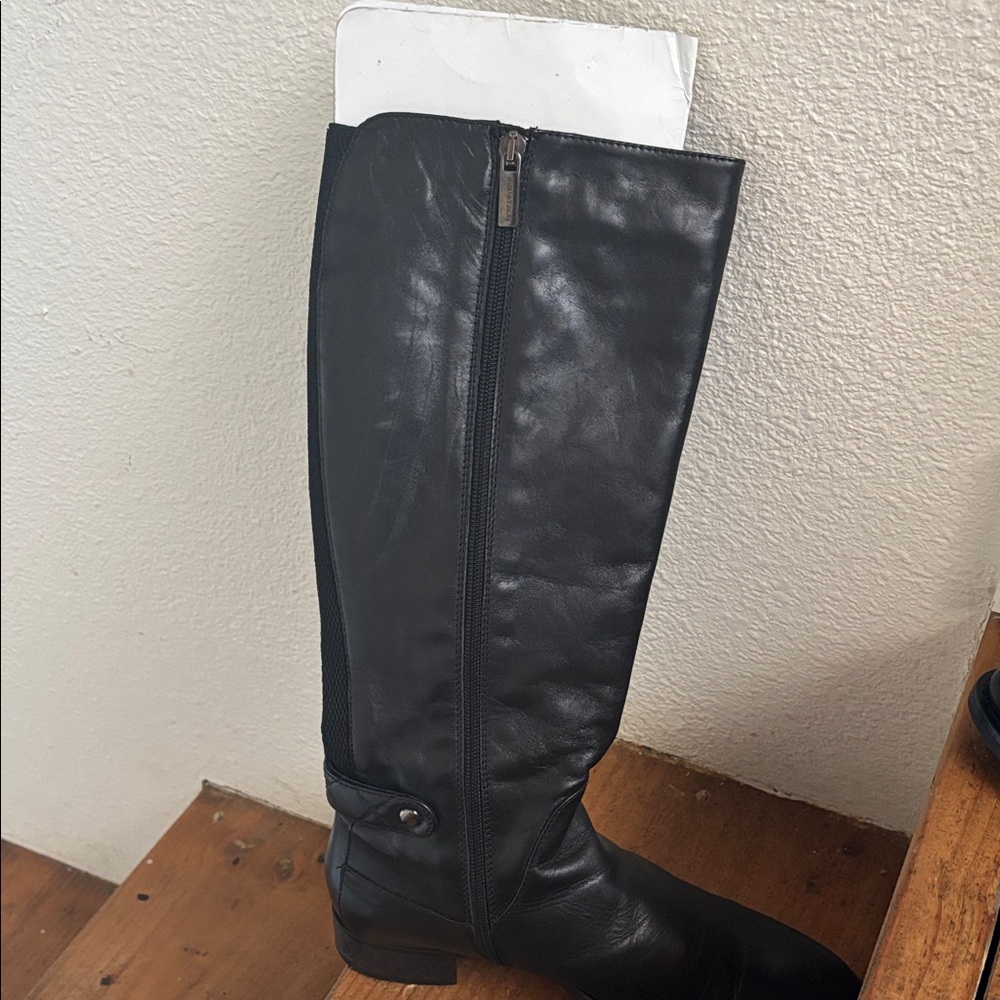 Sleek Black Leather Riding Boots
